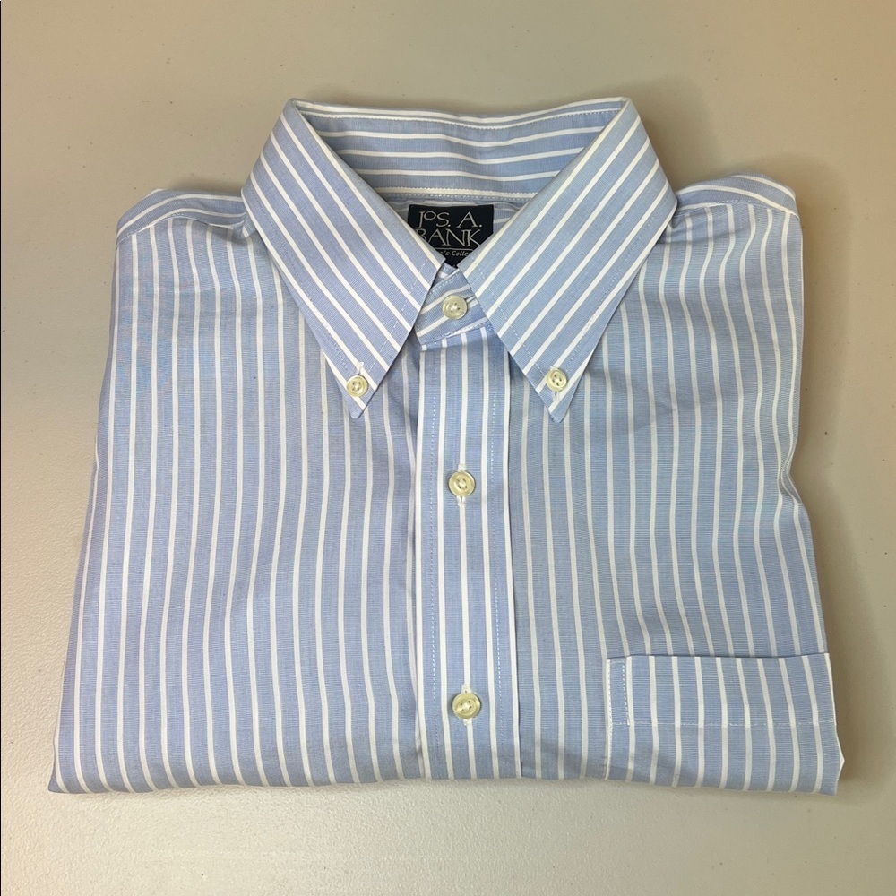 Jos A Bank Travelers Collection Tailored Fit Dress Shirt Bl/White Stripe Sz 16.5